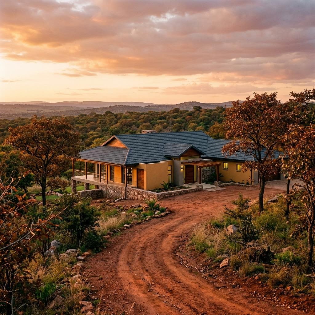 A Zimbabwean family home under a charcoal steel tile roof